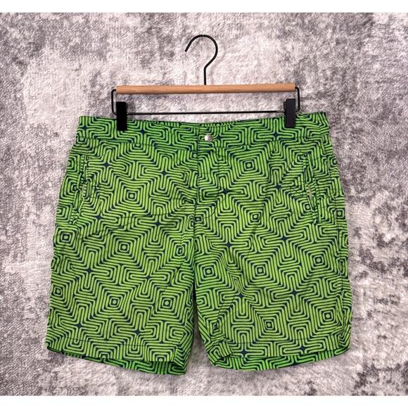 Mr Turk Swim Trunks 32 Mens Green Print Mesh Lined 8" Swimwear - Picture 1 of 7